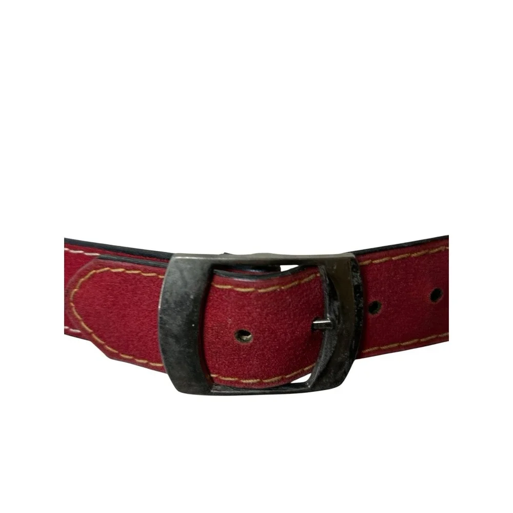 Vtg RED Contrast Stitch Belt Sculptural Buckle Size 34 Heritage 70's Americana